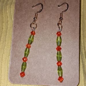 Hand Crafted crystal earrings lime green and orange crystal statement earrings